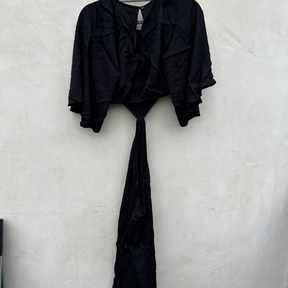 Reformation Benny Cut-out Waist Midi Dress Black Flared Flounce Sleeves Sz 12 - Picture 9 of 11